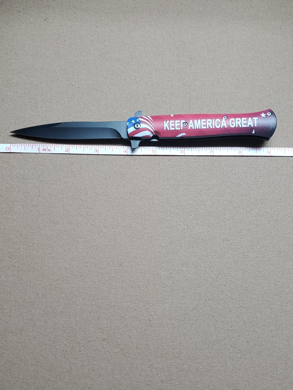 Keep America Great Automatic Folding Knife - Red/Blue Handle